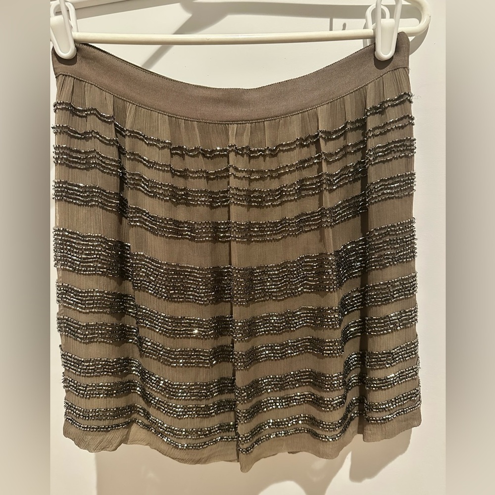 Beaded Taupe Mini Skirt - Women's Skirt